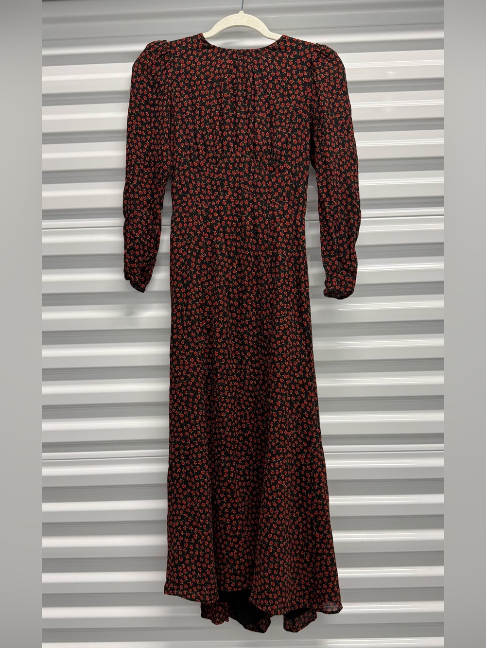 Reformation Black Maxi Dress with Red Floral Print size 6